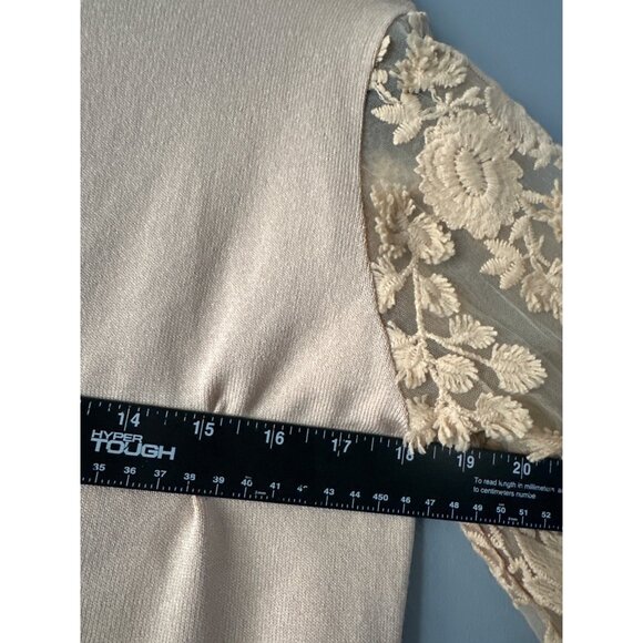 Women’s Small Tan Sheer Embroidered Floral Bell Sleeve Cardigan Boho Y2K Top - Picture 6 of 7